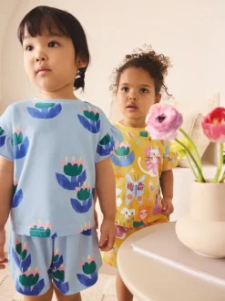 Rose/Bleu chat/Imprimé Fleuri - Pyjama court 3 Pack (9mois-12ans)