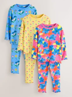 Rose/Bleu Fleuri Vif - Lot de 3 pyjamas Snuggle (9mois-16ans)