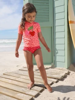 Rose/cerise rouge - Ensemble de bain Sunsafe à manches courtes (3mois à10ans)