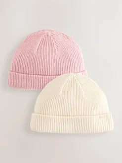 Rose/Crème - Bonnet bébé à torsades, lot de 2 (0mois-2ans)