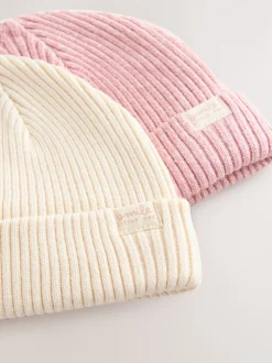 Rose/Crème - Bonnet bébé à torsades, lot de 2 (0mois-2ans)