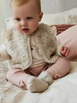 Rose/Crème - Ensemble 3 pièces pour veste, haut et legging en fourrure bébé (0mois-2ans)