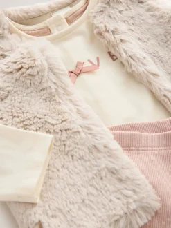 Rose/Crème - Ensemble 3 pièces pour veste, haut et legging en fourrure bébé (0mois-2ans)