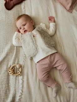Rose/Crème - Ensemble 3 pièces pour veste, haut et legging en fourrure bébé (0mois-2ans)