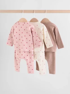 Rose/Crème/Marron Imprimé - Ensemble haut à manches longues et leggings 6 pièces (0mois-3ans)