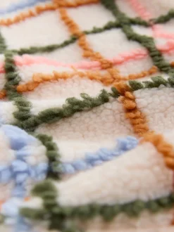 Rose/écru à carreaux - Polaire douce en polaire en peau de mouton à col zippé