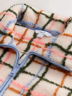 Rose/écru à carreaux - Polaire douce en polaire en peau de mouton à col zippé