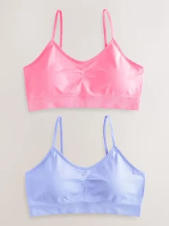 Rose/Lilac - Lot de 2 crop tops à bretelles sans coutures avec tasses amovibles légèrement rembourrées (7-16ans)