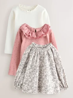 Rose/neutre - Hauts brodés à manches longues (3mois-7ans)