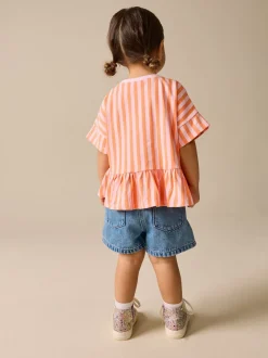 Rose/orange rayé - T-shirt péplum à manches courtes (3mois-7ans)