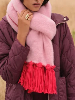 Rose/rouge - Écharpe Love & Roses brossée confortable à glands