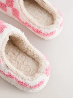 Rose/rouge - Chaussons mules à carreaux cerise