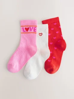 Rose/rouge - Lot de 3 paires de chaussettes côtelées en coton majoritaire