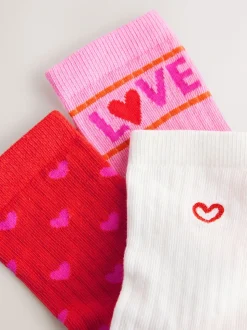 Rose/rouge - Lot de 3 paires de chaussettes côtelées en coton majoritaire