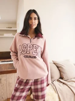 Rose/rouge bordeaux - Polaire graphique à demi-zippée