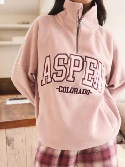 Rose/rouge bordeaux - Polaire graphique à demi-zippée