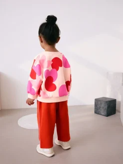 Rose/rouge motif cœurs - Ensemble Sweat-shirt et jogging Coupe ballon (3mois -7ans)