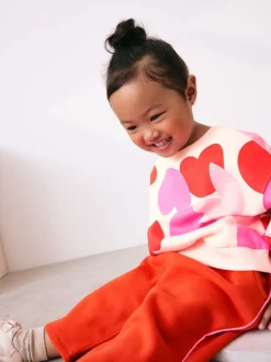 Rose/rouge motif cœurs - Ensemble Sweat-shirt et jogging Coupe ballon (3mois -7ans)