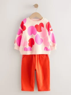 Rose/rouge motif cœurs - Ensemble Sweat-shirt et jogging Coupe ballon (3mois -7ans)