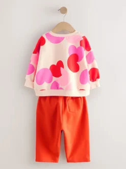 Rose/rouge motif cœurs - Ensemble Sweat-shirt et jogging Coupe ballon (3mois -7ans)