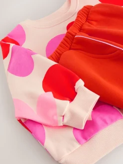Rose/rouge motif cœurs - Ensemble Sweat-shirt et jogging Coupe ballon (3mois -7ans)