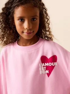 Rose/rouge motif cœurs - Ensemble Sweat-shirt et Leggings évasés (3-16ans)