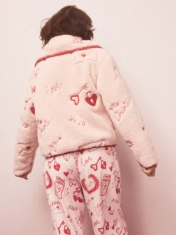 Rose/rouge motif cœurs - Polaire Borg à fermeture éclair