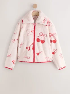 Rose/rouge motif cœurs - Polaire Borg à fermeture éclair