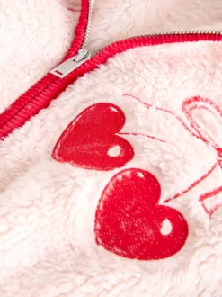 Rose/rouge motif cœurs - Polaire Borg à fermeture éclair