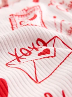 Rose/rouge motif cœurs - Pyjamas Manche longue côtelé