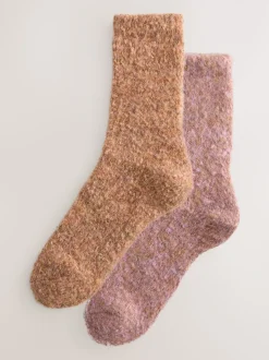 Rose/rouille - Lot de 2 paires de chaussettes douillettes Boucle