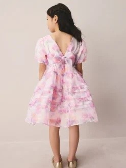 Roses de jardin roses flous - Robe Laura Ashley Corsage en organza à plis nervurés