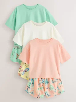 Rose/vert à fleurs - Pyjama court 3 Pack (3-16ans)