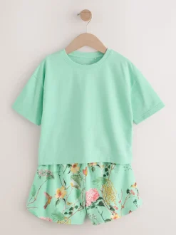 Rose/vert à fleurs - Pyjama court 3 Pack (3-16ans)