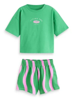Rose/vert imprimé ondulé vif - Pyjama court 3 Pack (3-16ans)