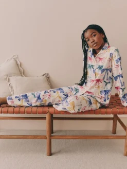 Rose/Vert Nœud Imprimé - Pyjama boutonné (3-16 ans)