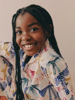 Rose/Vert Nœud Imprimé - Pyjama boutonné (3-16 ans)