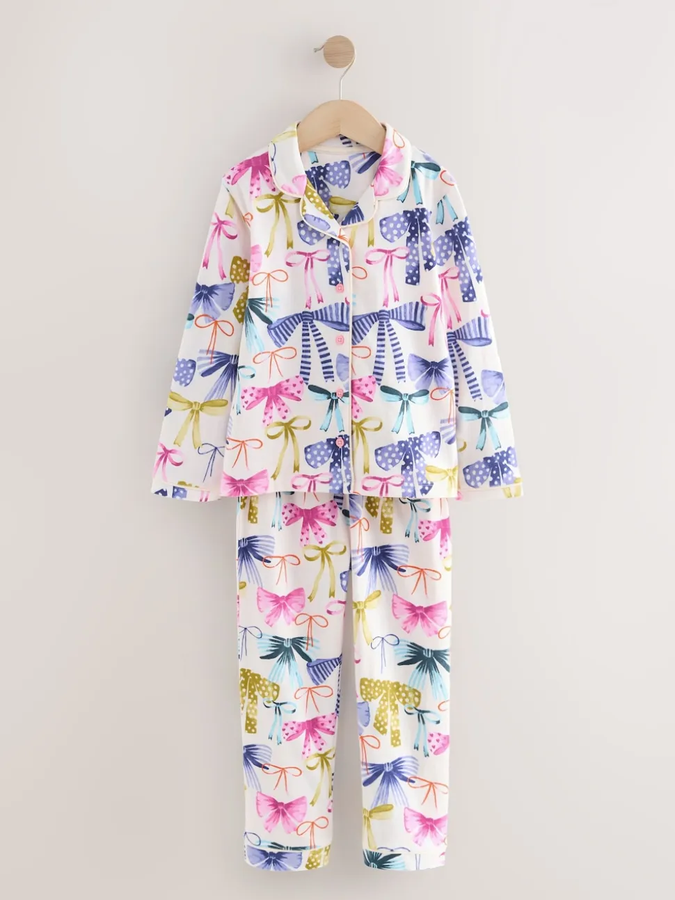 Rose/Vert Nœud Imprimé - Pyjama boutonné (3-16 ans)