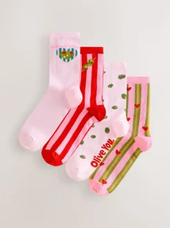 Rose/vert 'Olive You' - Paquet de chaussettes de cheville 4