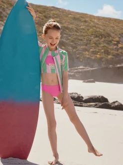 Rose/vert rayé - Ensemble bikini et chouchou Sunsafe Rash Gilet (3-16ans)