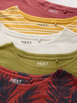 Rose/vert/blanc/jaune rayé/imprimé palmier - Lot de 5 T-shirts à mancherons