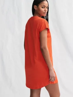 Rouge - 100% coton Mancherons Col en V Mini robe