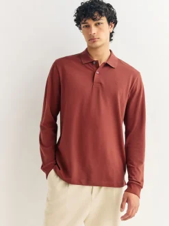 Rouge - Ajustement régulier - Polo à manches longues en piqué