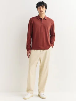 Rouge - Ajustement régulier - Polo à manches longues en piqué