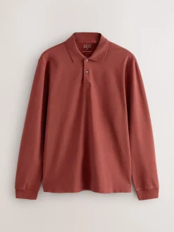 Rouge - Ajustement régulier - Polo à manches longues en piqué