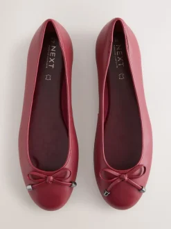 Rouge - Ballerines en cuir à bout rond