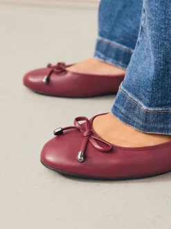 Rouge - Ballerines en cuir à bout rond