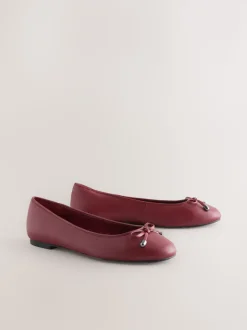 Rouge - Ballerines en cuir à bout rond