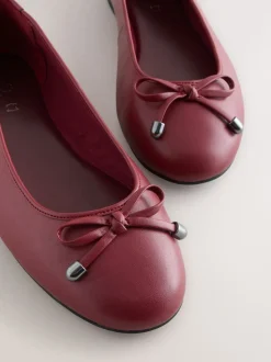 Rouge - Ballerines en cuir à bout rond