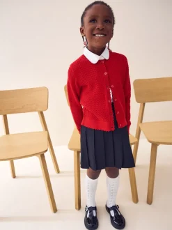 Rouge - Cardigan scolaire en maille torsadée riche en coton (3-16ans)